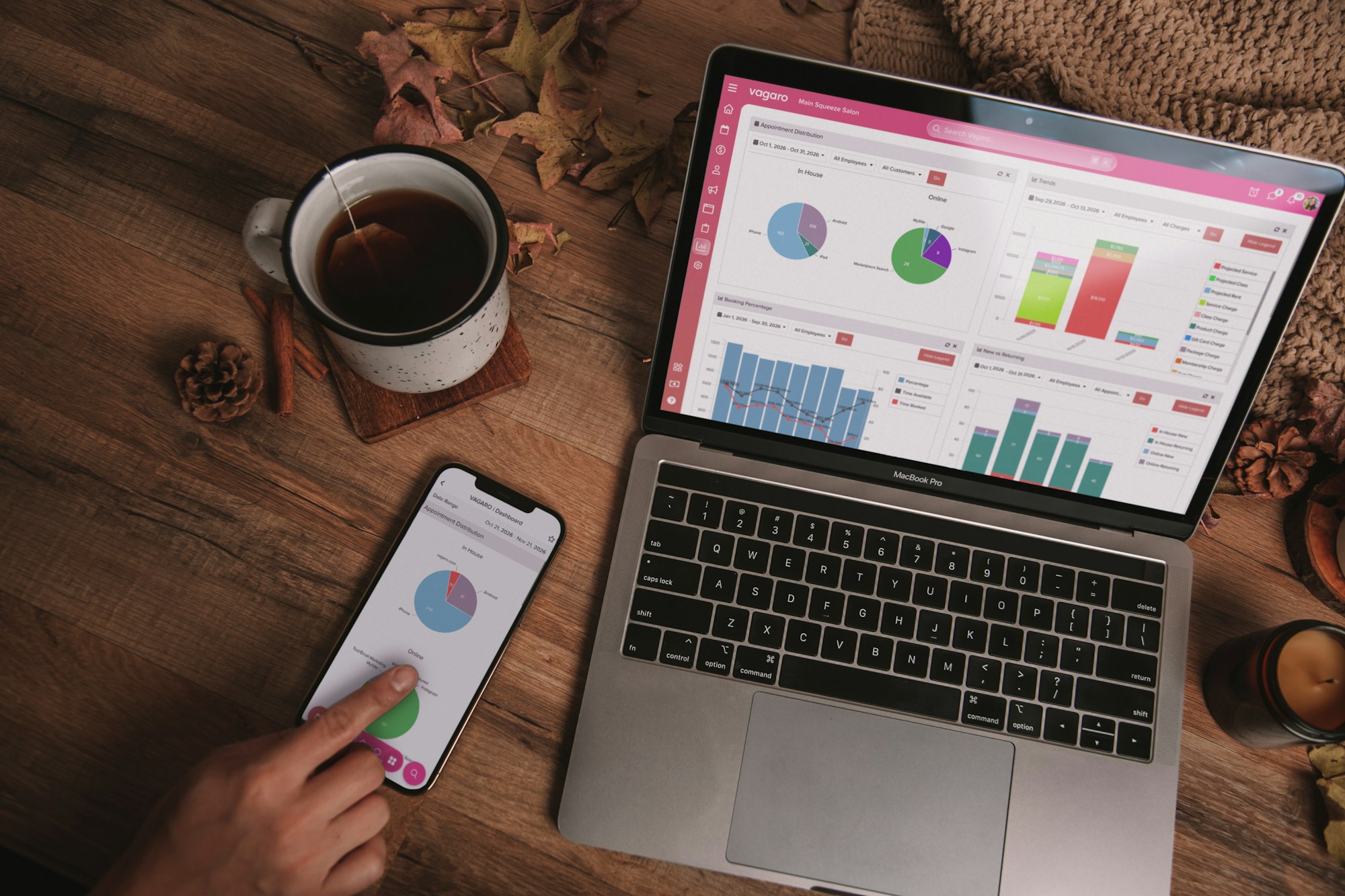 Manager reviewing customer service quality results on a laptop dashboard